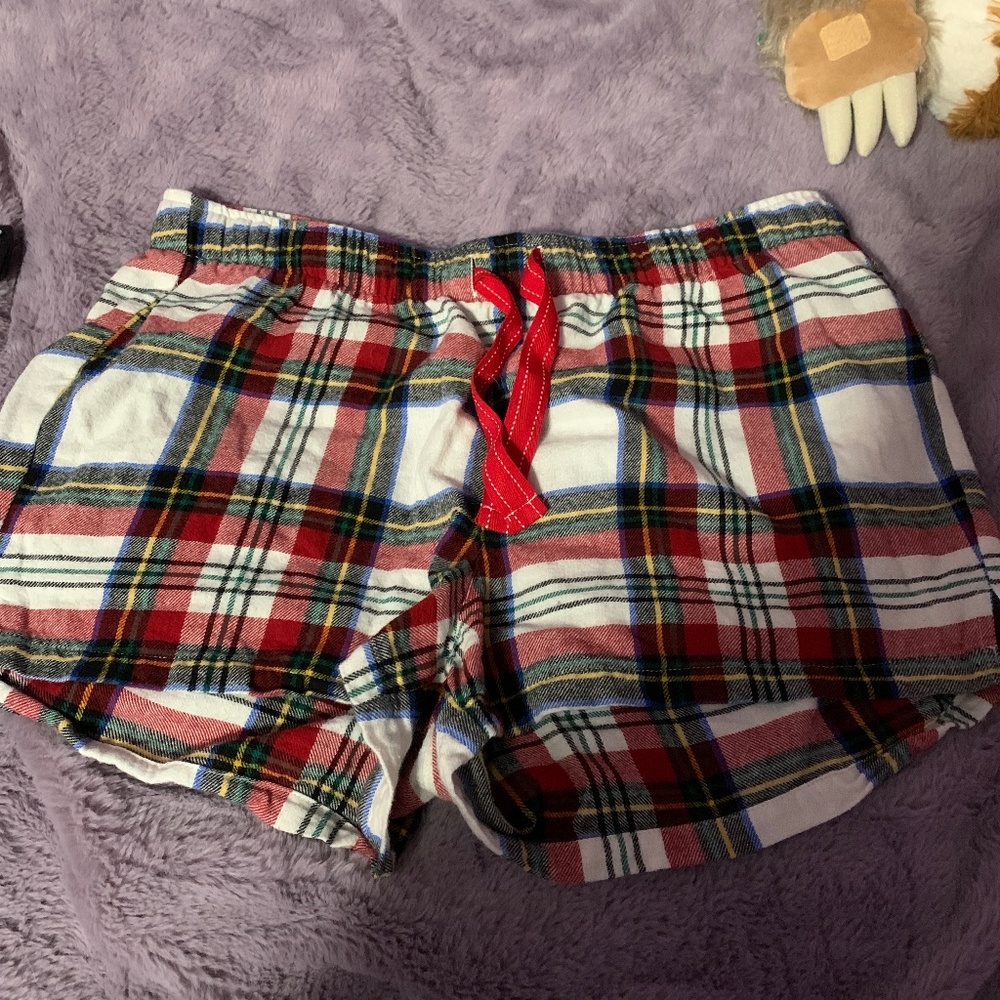 Flannel drawstring pajama shorts